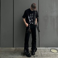 Q夏日cleanfit弹力纯黑机能潮牌扣拉链牛仔裤男直筒高街长裤