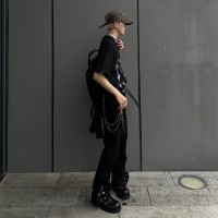 Q夏日cleanfit弹力纯黑机能潮牌扣拉链牛仔裤男直筒高街长裤