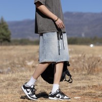Q2024春夏季中裤男宽松牛仔系带韩版休闲裤基本款直筒型