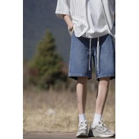 Q潮牌美式高街系绳牛仔短裤男夏季直筒宽松运动中裤阔腿五分