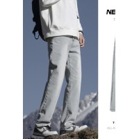 Q春季新款高街牛仔裤男弹力修身直筒浅蓝深蓝韩版基本款直筒