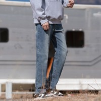 Q春季新款高街牛仔裤男弹力修身直筒浅蓝深蓝韩版基本款直筒
