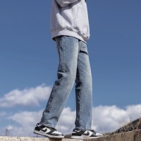 Q春季新款高街牛仔裤男弹力修身直筒浅蓝深蓝韩版基本款直筒