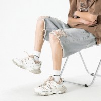 Q美式复古夏季薄款破洞牛仔短裤男宽松直筒高街休闲五分中裤