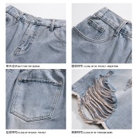 Q美式复古夏季薄款破洞牛仔短裤男款宽松直筒高街vibe五分中