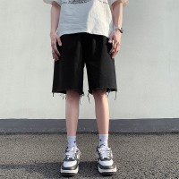 Q黑色破洞牛仔短裤男款夏季ins潮牌休闲宽松五分中裤子