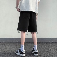 Q黑色破洞牛仔短裤男款夏季ins潮牌休闲宽松五分中裤子