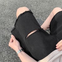 Q黑色破洞牛仔短裤男款夏季ins潮牌休闲宽松五分中裤子