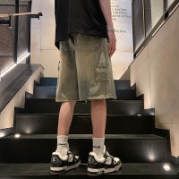 Q牛仔短裤男士夏季潮牌宽松休闲中裤男生美式五分裤子潮