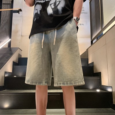 <!--Q牛仔短裤男士夏季潮牌宽松直筒中裤美式休闲复古五分裤-->