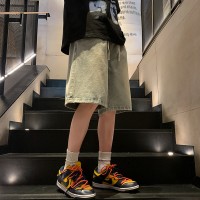 Q牛仔短裤男士夏季潮牌宽松直筒中裤美式休闲复古五分裤