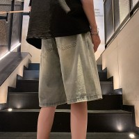 Q牛仔短裤男士夏季潮牌宽松直筒中裤美式休闲复古五分裤