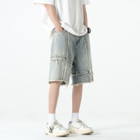 Q美式复古牛仔短裤男夏季潮牌休闲毛边设计感五分中裤子