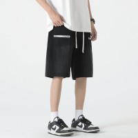 Q牛仔短裤男款夏季美式高街直筒裤子潮牌宽松休闲五分裤