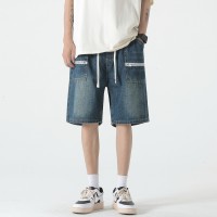 Q牛仔短裤男款夏季美式高街直筒裤子潮牌宽松休闲五分裤