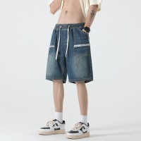 Q牛仔短裤男款夏季美式高街直筒裤子潮牌宽松休闲五分裤