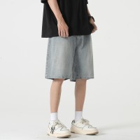 Q美式复古牛仔短裤男潮牌夏季休闲五分裤子宽松阔腿中裤