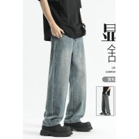 Q夏新款上新宽松直筒裤皮带纽扣款高街牛仔潮流单品