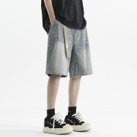Q夏季牛仔五分中裤半松紧纽扣款舒适宽松休闲不附带腰带