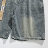 Q夏季牛仔五分中裤半松紧纽扣款舒适宽松休闲不附带腰带