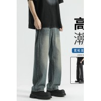 Q夏季新款上新宽松直筒裤皮带纽扣款高街风牛仔