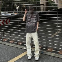Q泥染cleanfit微喇机能拼接牛仔裤潮牌直筒裤男士高街长裤