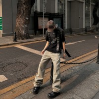 Qcleanfit潮牌微喇叭牛仔长裤男士直筒港风街头