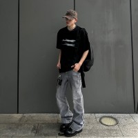 Q复古烟灰cleanfit潮牌微喇叭牛仔长裤男士直筒港风街头