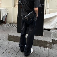Q2024马骝黑cleanfit潮牌微喇叭牛仔长裤男士直筒港风街