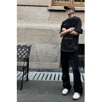 Q2024马骝黑cleanfit潮牌微喇叭牛仔长裤男士直筒港风街