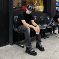 Q2024新款cleanfit潮牌拼接拉链牛仔裤男士宽松微喇长裤
