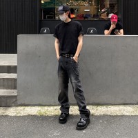 Q2024新款cleanfit潮牌拼接拉链牛仔裤男士宽松微喇长裤