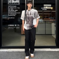 Q拼接弹力牛仔裤cleanfit夏日潮牌纯黑微喇男士港风长裤