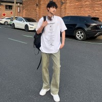 Q泥黄染cleanfit夏日复古潮牌微喇弹力牛仔裤男士港风长裤