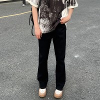 Q泥黄染cleanfit夏日复古潮牌微喇弹力牛仔裤男士港风长裤