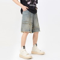Q美式复古牛仔短裤男夏季潮牌休闲毛边设计感五分中裤子
