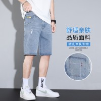 Q潮牌夏季牛仔短裤男士个性刺绣宽松韩版潮流青年弹力五分裤