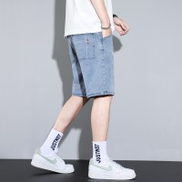 Q潮牌夏季牛仔短裤男士个性刺绣宽松韩版潮流青年弹力五分裤