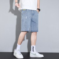 Q潮牌夏季牛仔短裤男士个性刺绣宽松韩版潮流青年弹力五分裤