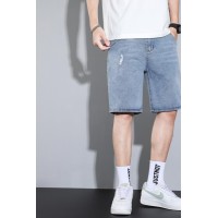Q潮牌夏季牛仔短裤男士个性刺绣宽松韩版潮流青年弹力五分裤