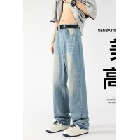 Q冰丝牛仔裤男款夏季薄款潮牌直筒宽松男士冰丝阔腿夏休闲长