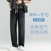 高档天丝休闲裤男士夏季薄款宽松直筒牛仔裤裤子凉感潮流冰丝裤男