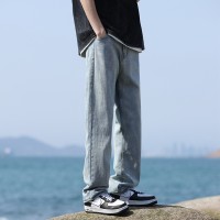 Q美式水洗弹力牛仔裤男女重磅宽松直筒休闲裤cleanfit微喇裤