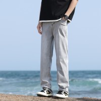 Q美式水洗烟灰色弹力牛仔裤男女宽松直筒休闲裤cleanfit微喇