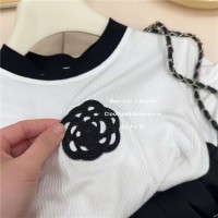女童夏装时髦套装2024新款儿童洋气短袖花朵上衣半身百褶裙两件套