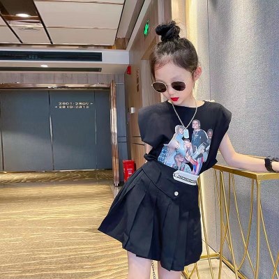 <!--女童无袖连衣裙夏装2024新款洋气女孩中大童装夏季韩版休闲两件套-->