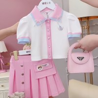 女童短袖套装两件套2024夏季新款儿童衣服夏款潮小女孩百褶裙夏装