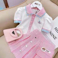 女童短袖套装两件套2024夏季新款儿童衣服夏款潮小女孩百褶裙夏装