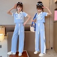 女童夏装套装2024新款洋气时髦套装中大童女孩时尚POIO领两件套潮