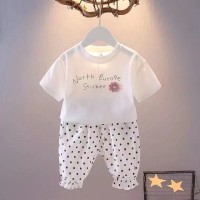 宝宝休闲童装2024年新款洋气夏装短袖上衣波点裤子儿童套装两件套